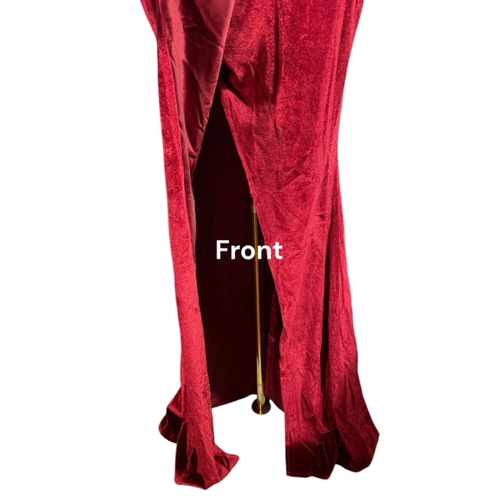 Size M long wrap style maxi Burgundy Velvet special occasion party holiday dress - Picture 6 of 9